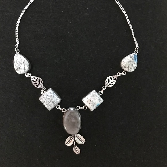 NEW Blue Azurite, Grey Agate 925 Sterling necklace - Picture 4 of 6